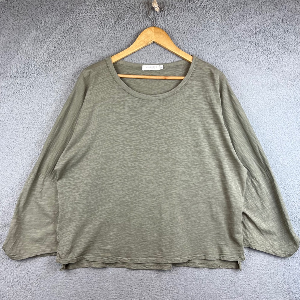 Mododoc Los Angeles Womens L Olive Green Slub Cotton Knot Cuff Top Long Slveeve